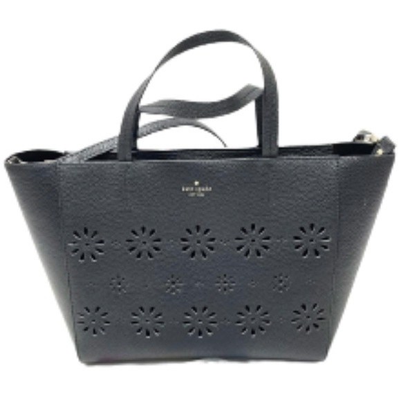 kate spade Elizabeth Faye Drive black leather floral cutout tote crossbody